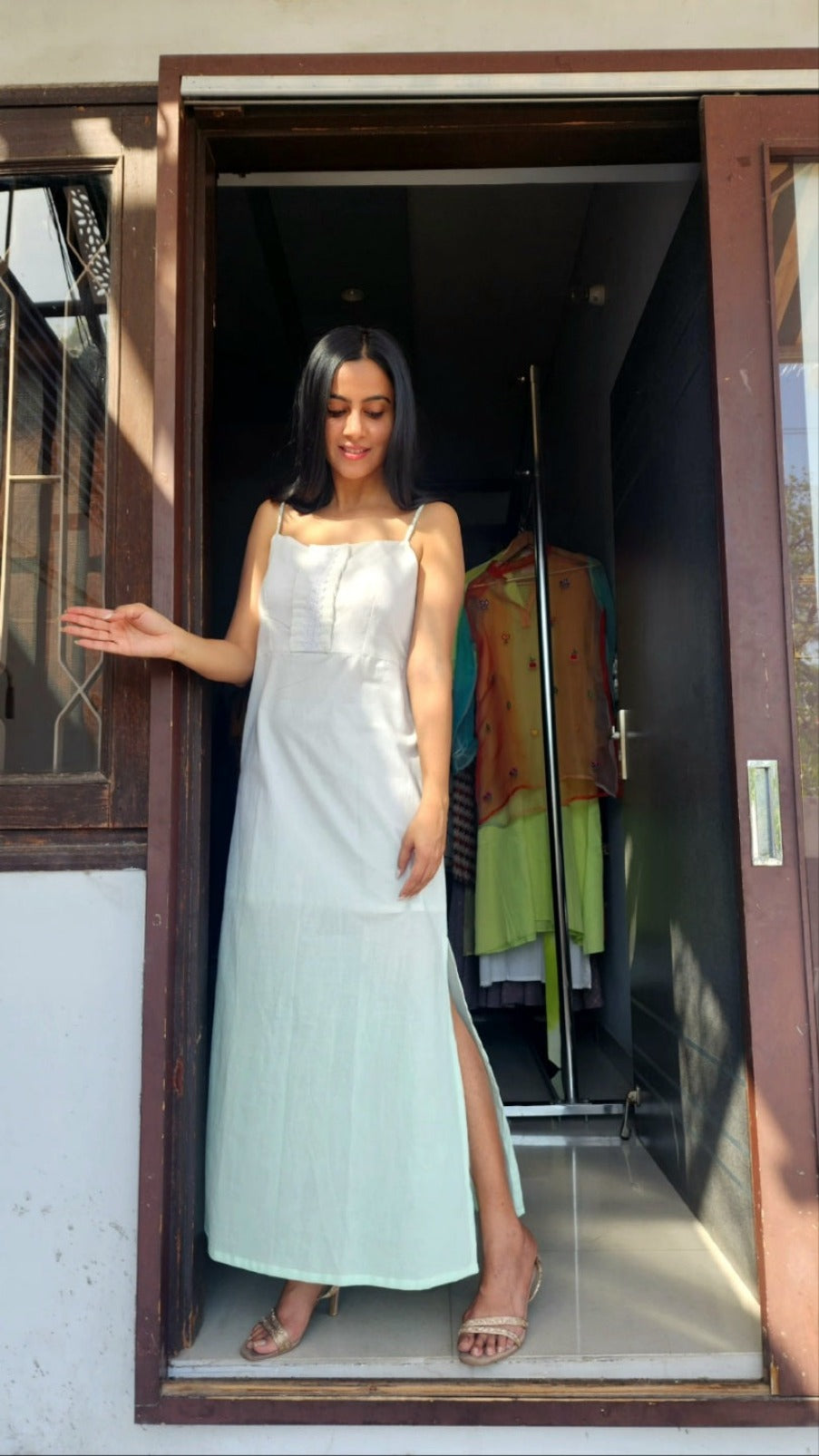Pastel green cotton midi dress