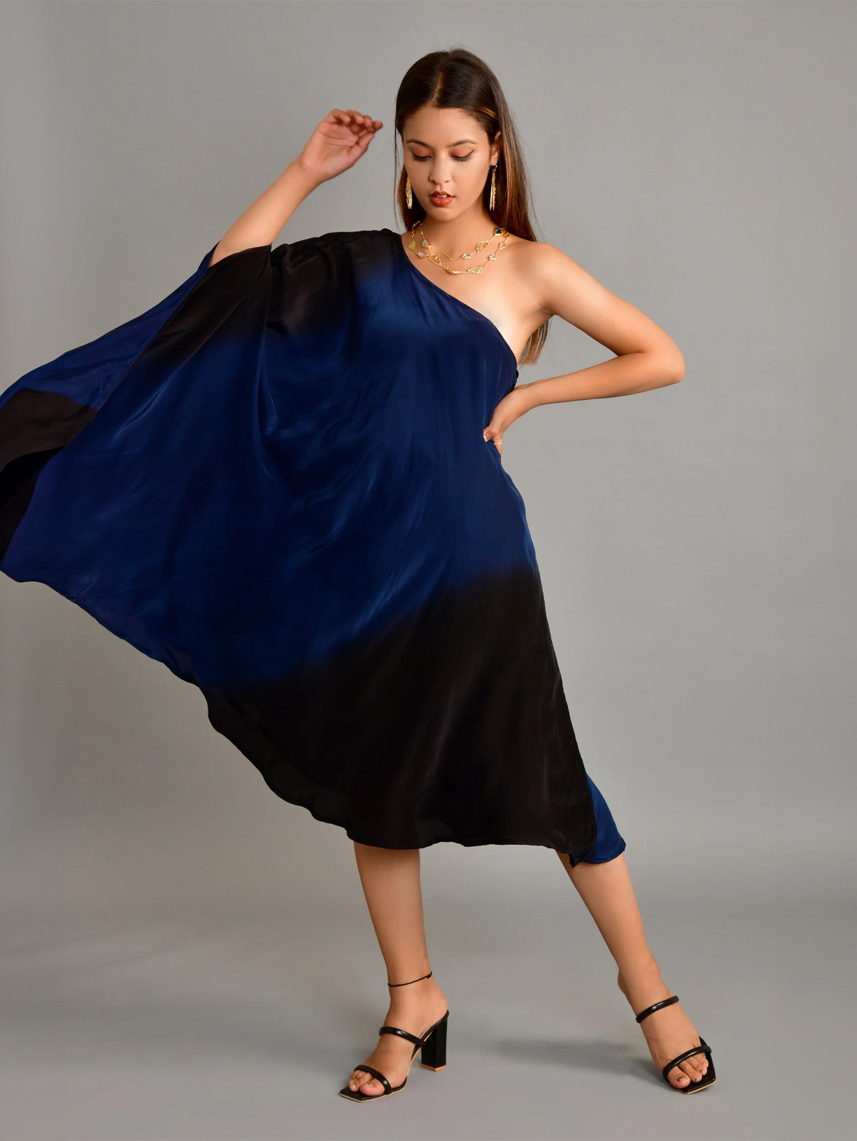 Blue Ombre One Shoulder Dress