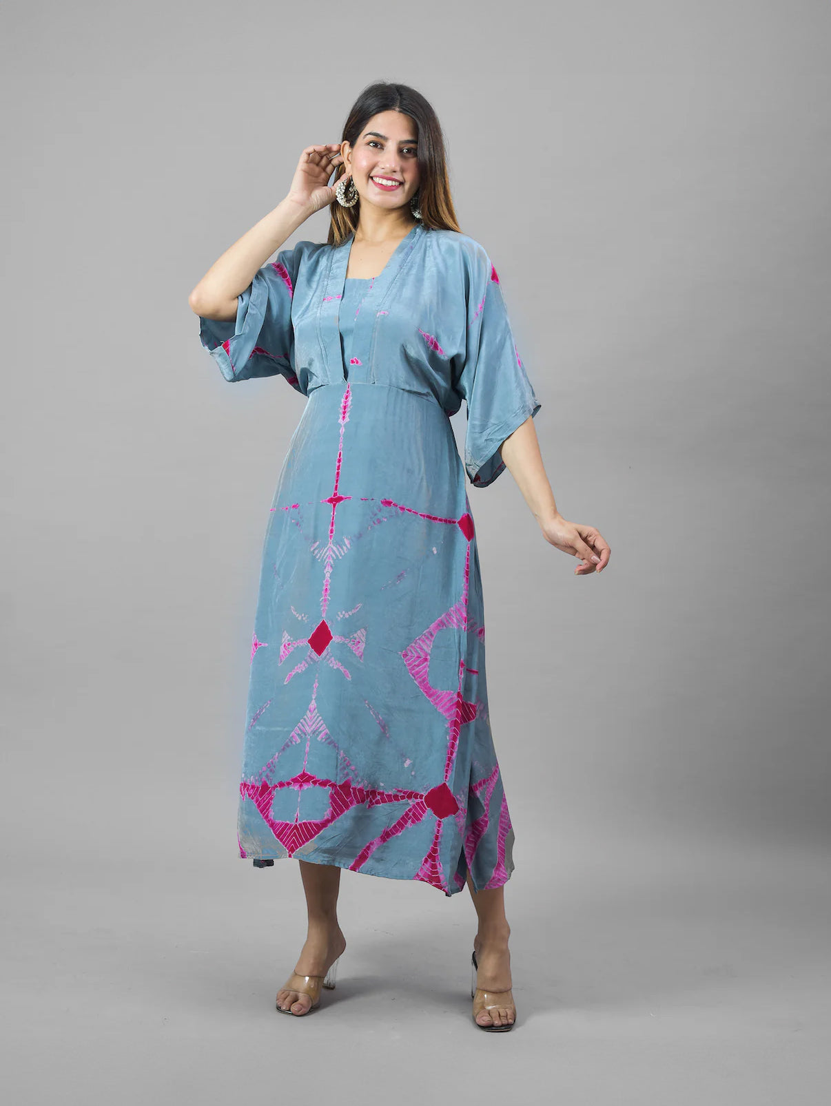 Grey & Rani Pink Shibori Midi