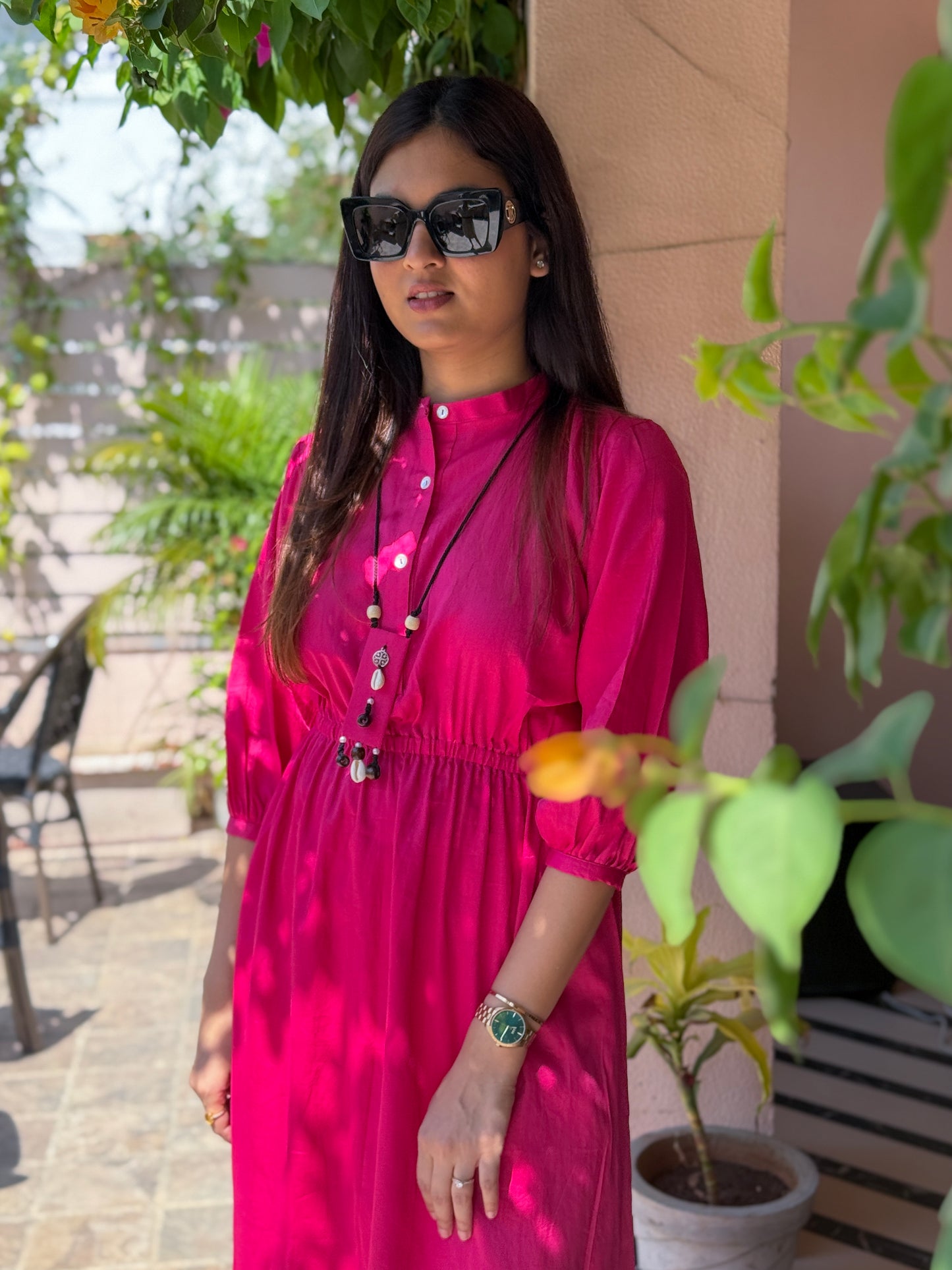 Hot Pink Gathered Midi