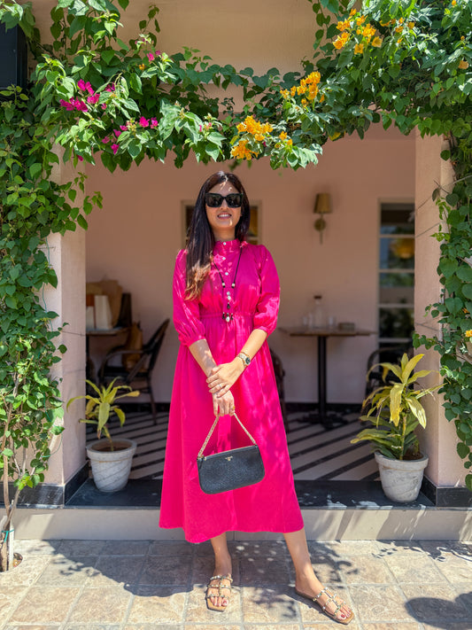 Hot Pink Gathered Midi