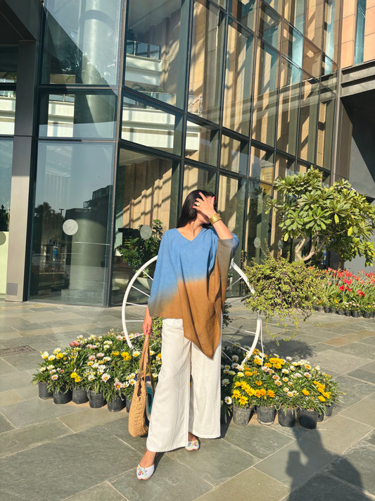 Ombre Linen Poncho Top