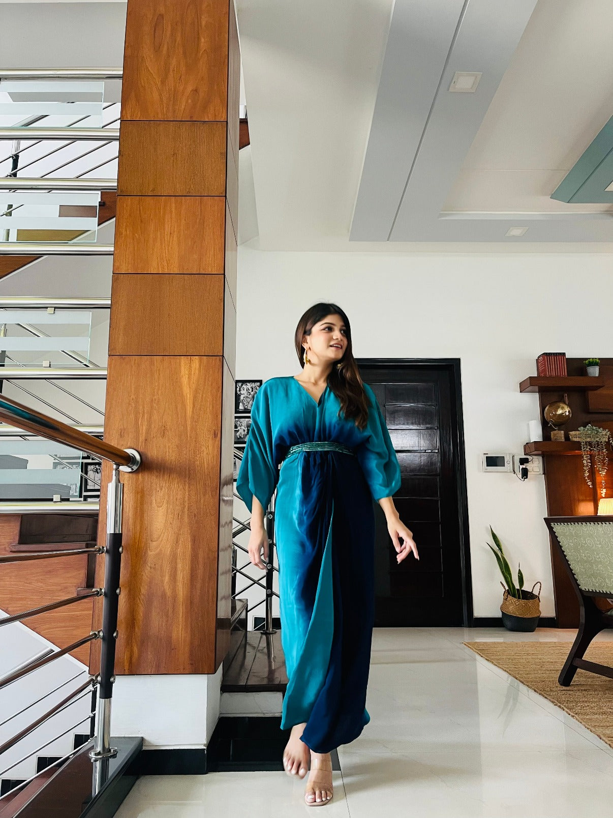 Diya Ajmera In Peacock Ombre Drape Dress – CYUINDIA