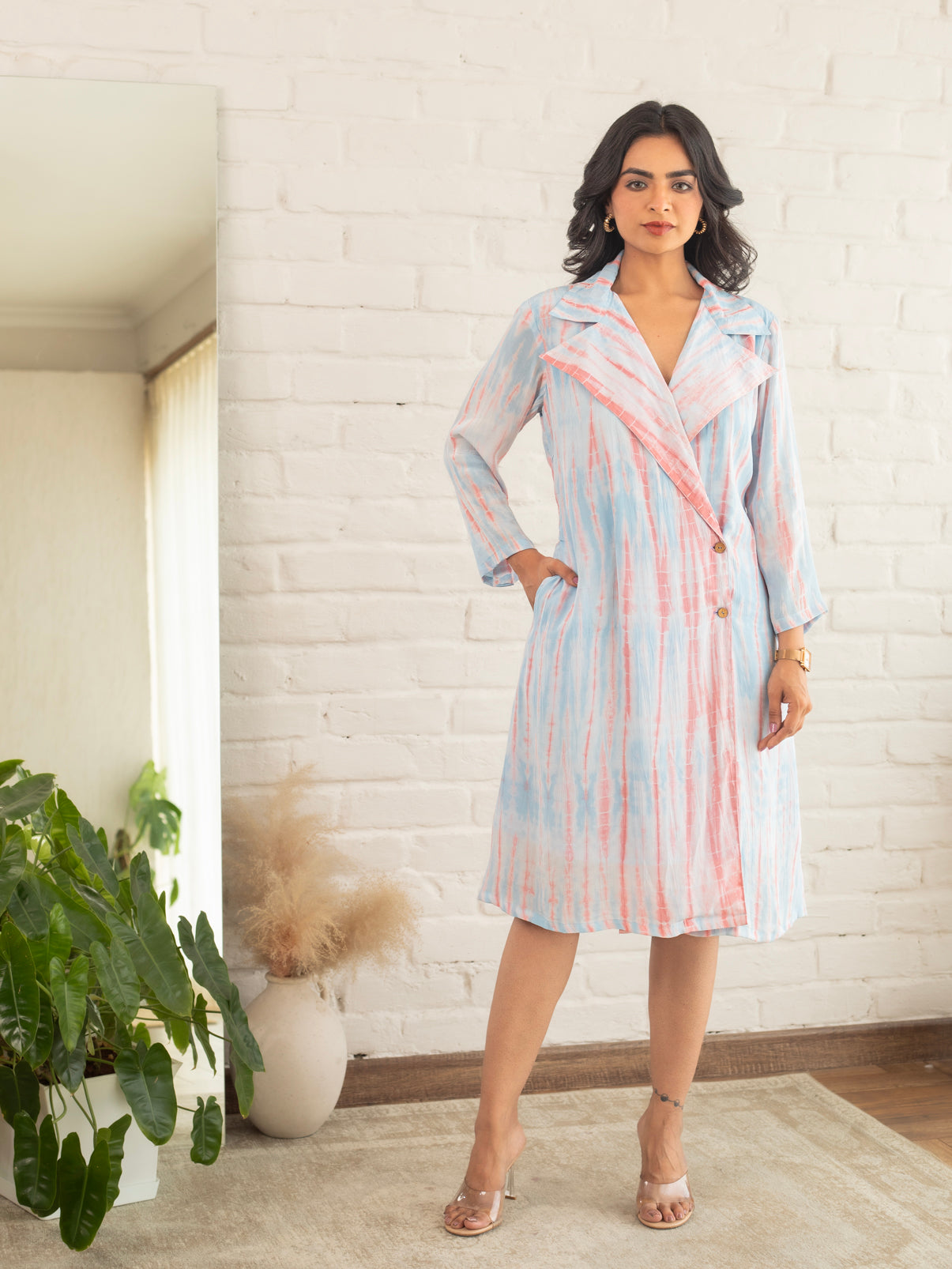 Blue & Pink Shibori Trench Dress