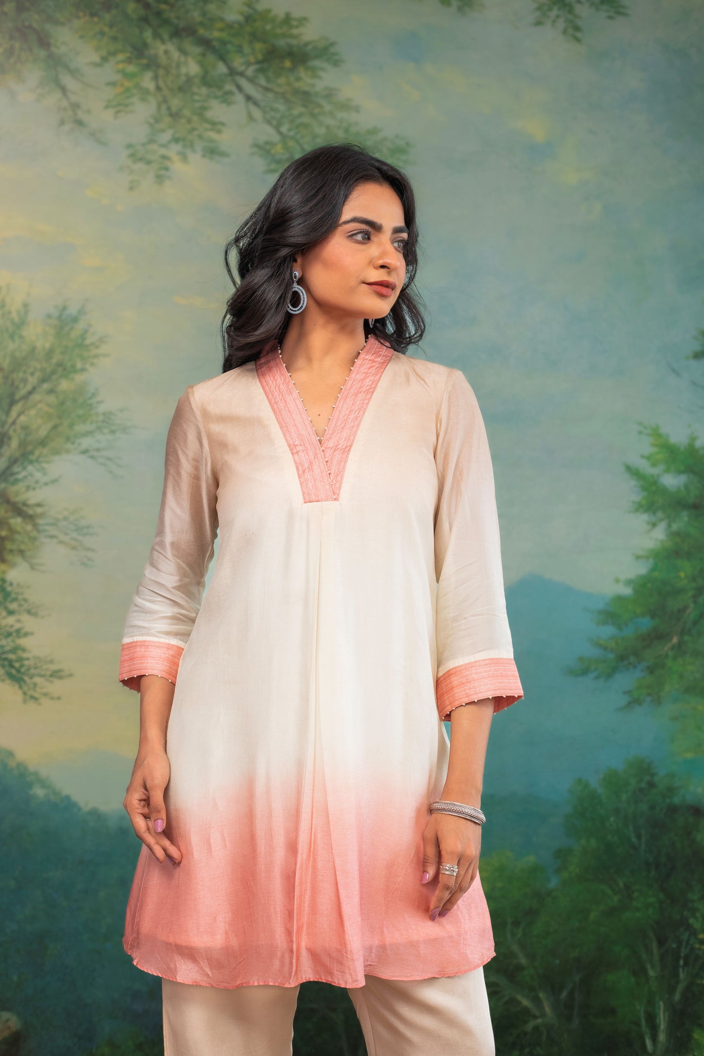 Ombre dye top festive tunic ombre dye tunic festive top pink colour top beige colour top semi occasional top party top top for women casual tops semi-formal top