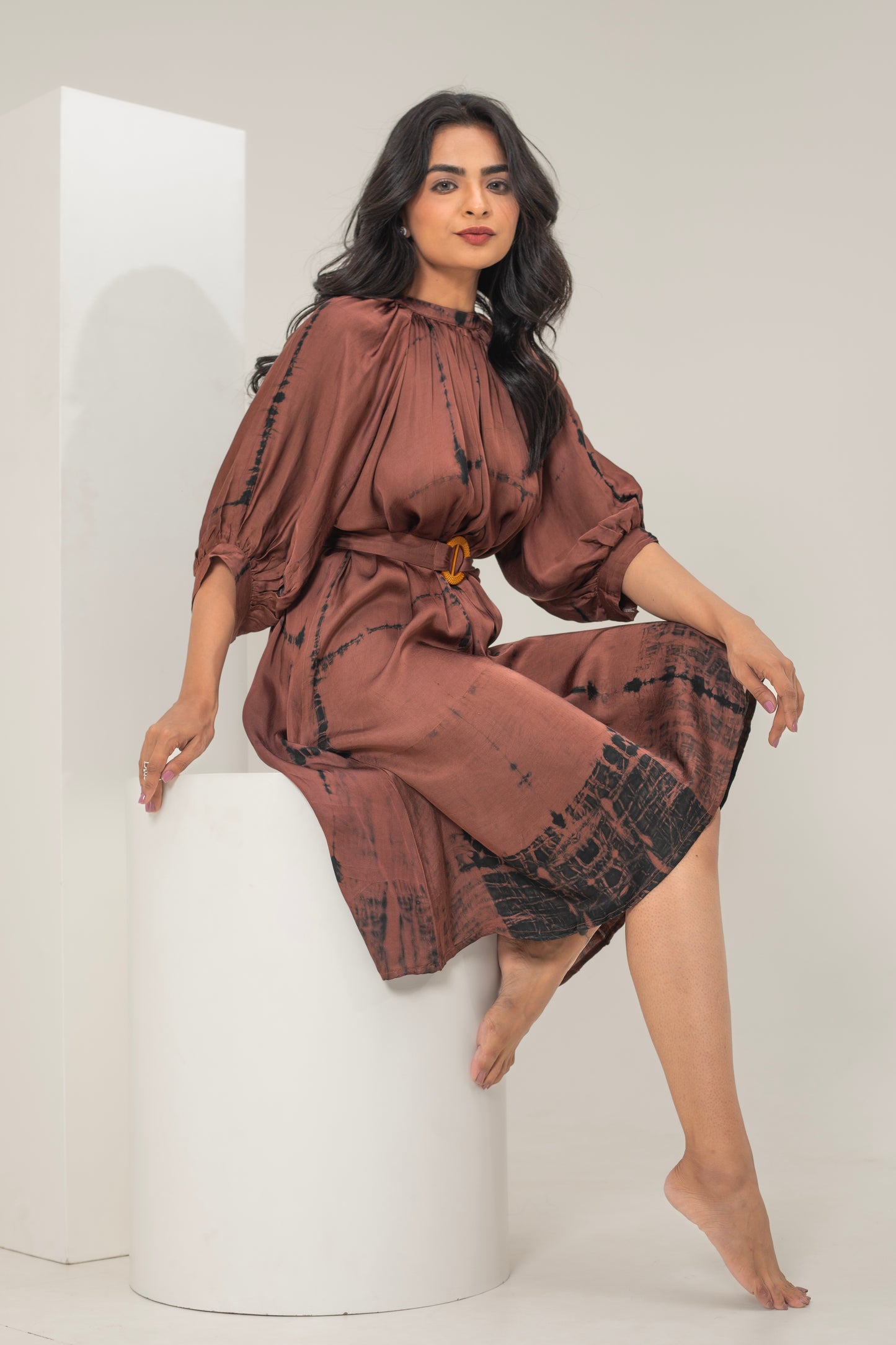 party dress gathered dress, partie or party, brown dress, black dress, shibori dress , tie dye party dres