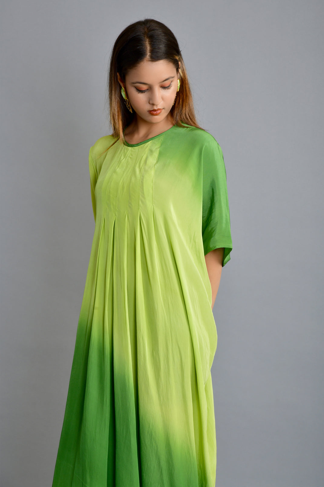 Ombre Asymmetric Cocktail Dress-Green