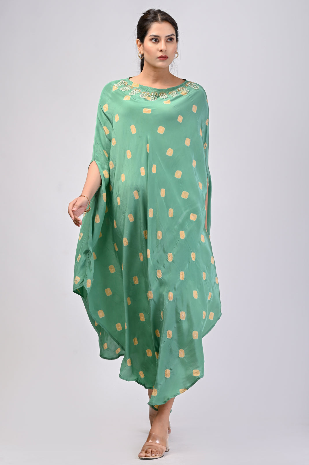 Green Bandhani Poncho