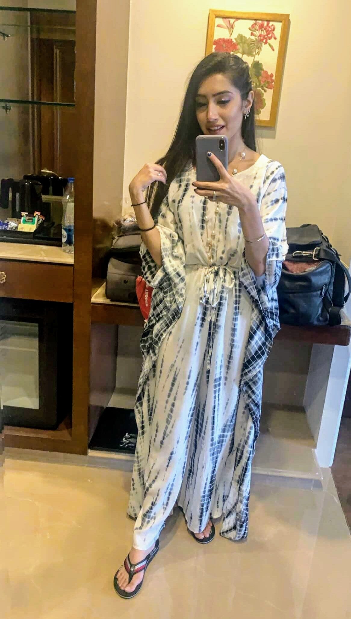 White & Blue Shibori Kaftan