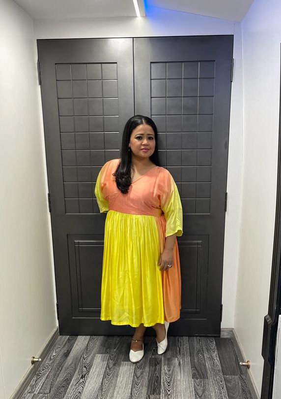 Bharti Singh in Yellow Box Dyed Cocktail Gown