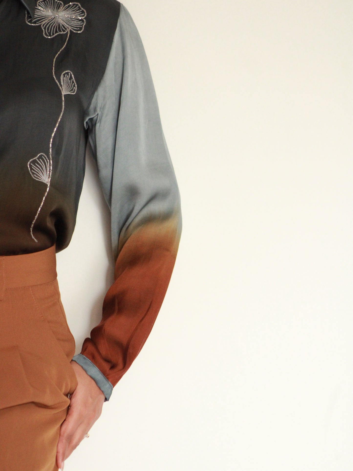 Grey Brown Long Flower Shirt