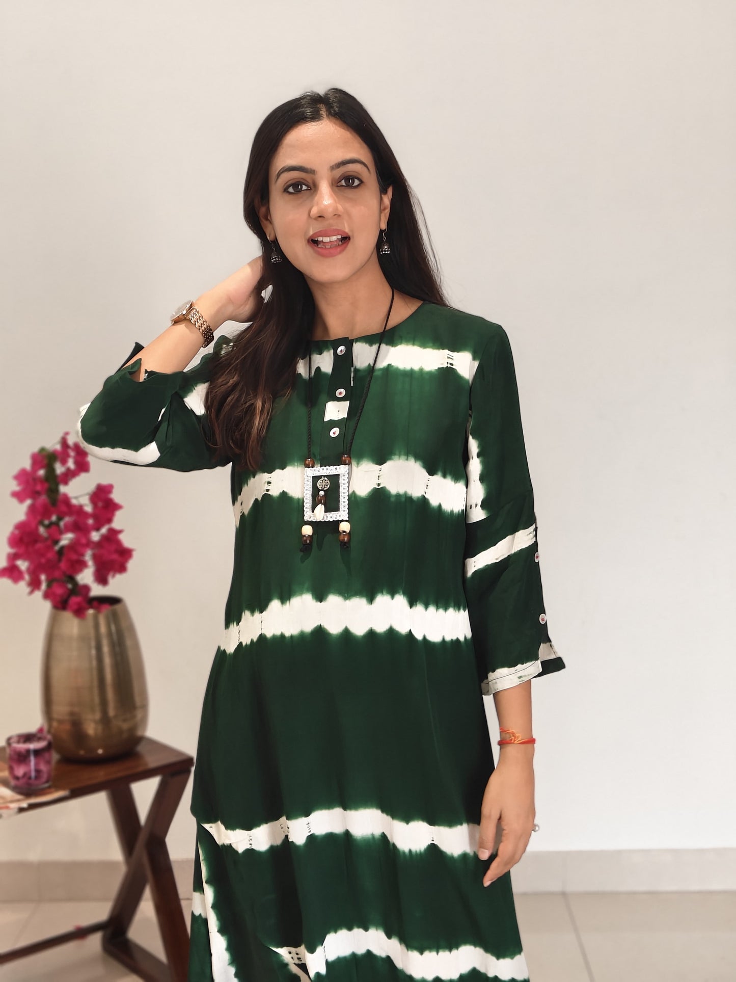 Emerald shibori asymmetric midi