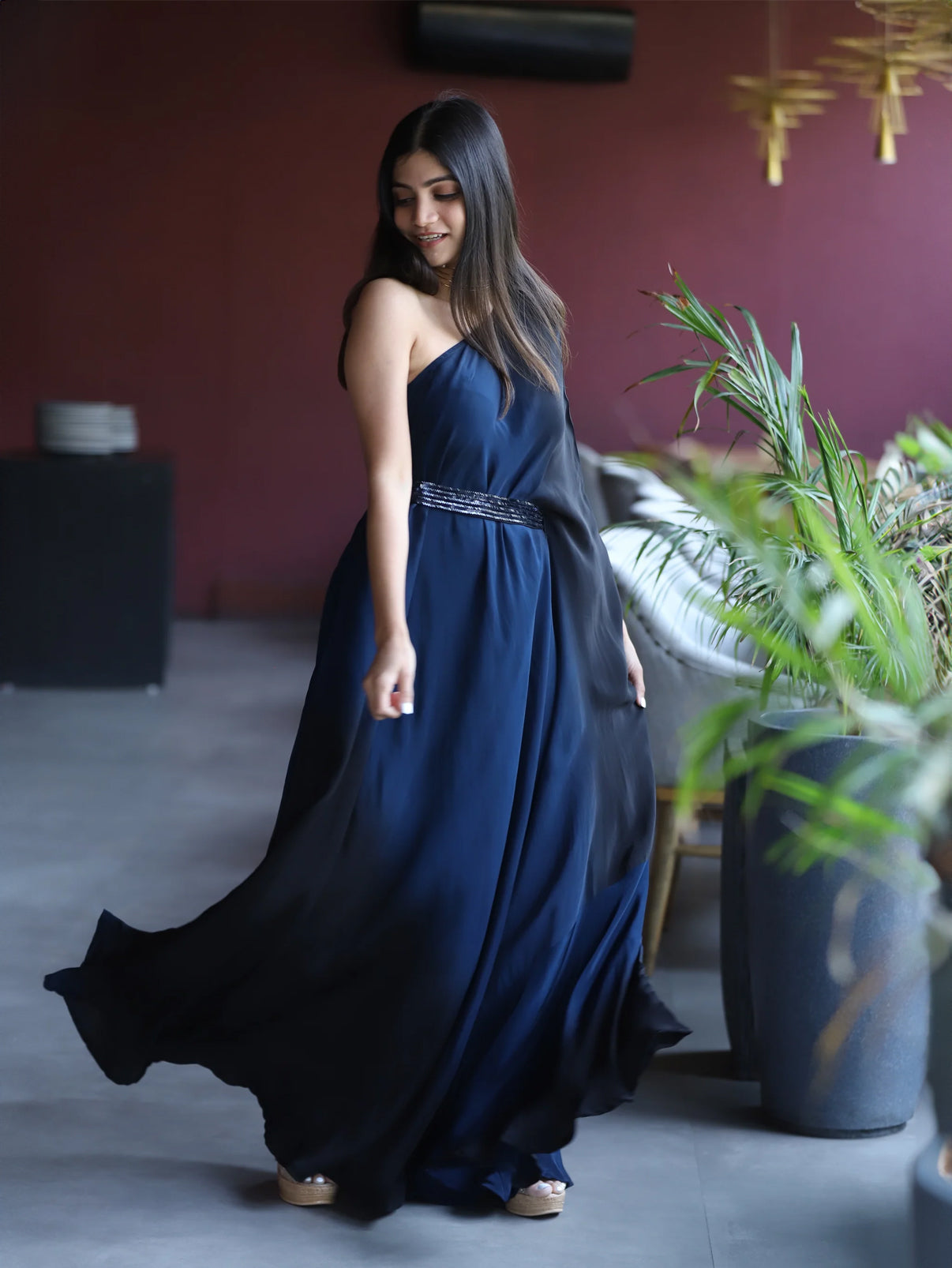 Blue Ombre One Shoulder Gown