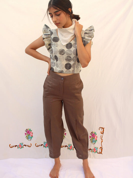 Brown Cotton Linen Pants