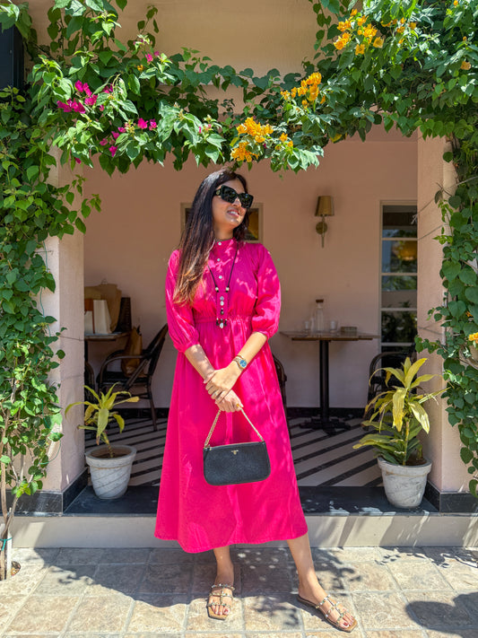 Hot Pink Gathered Midi