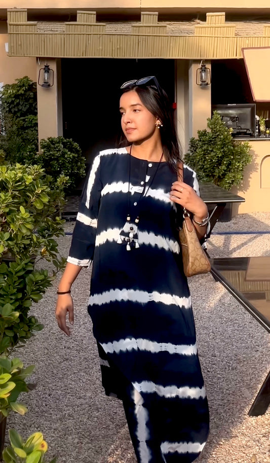 Indigo shibori asymmetric midi