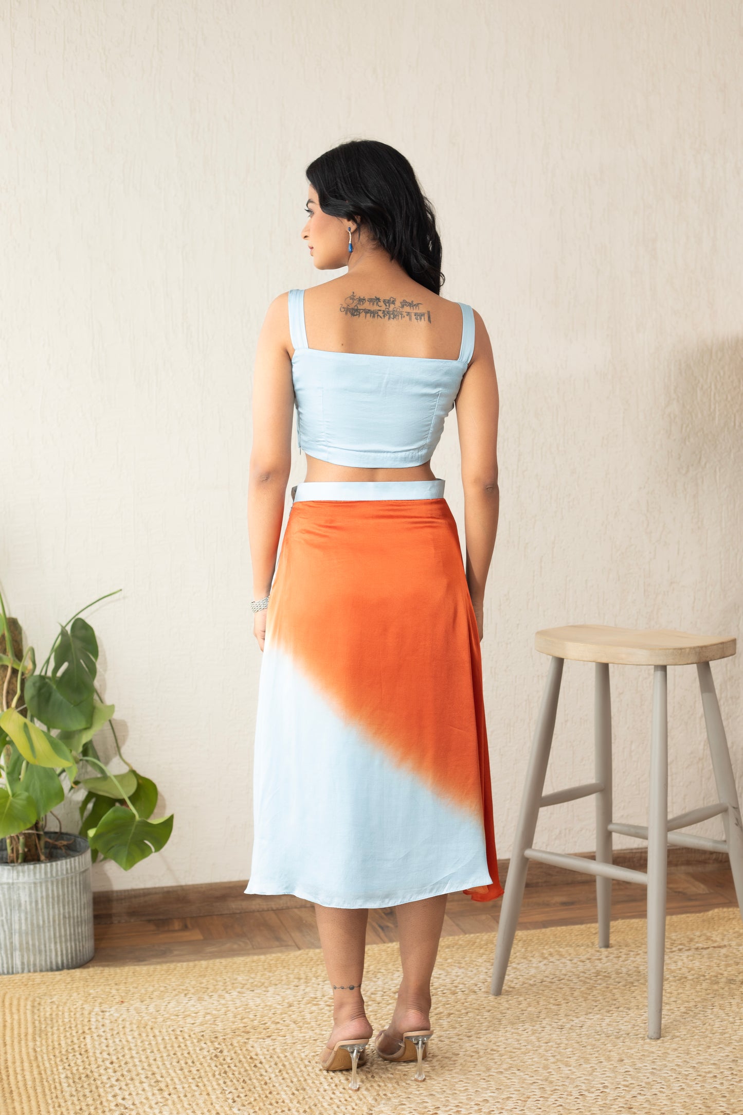 matching set for women coord set embroidered work dresses for vacation beach or vacation blue and rust skirt and top a line skirt  crop top