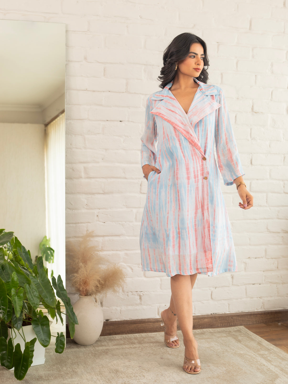 Blue & Pink Shibori Trench Dress