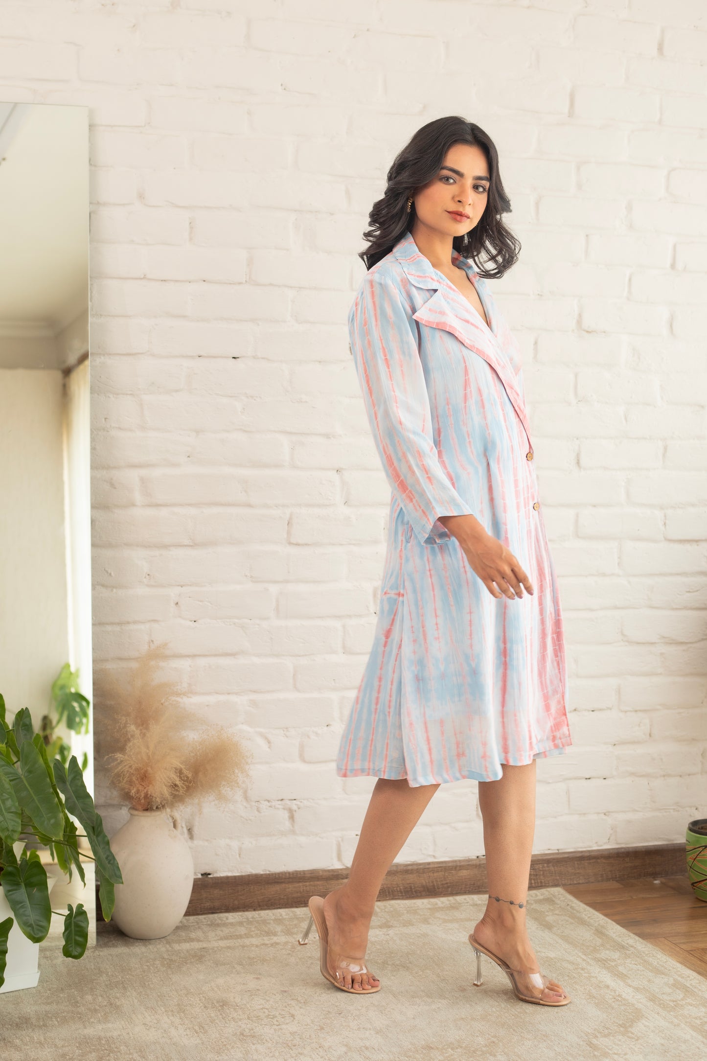 Trench Dress blue dress pink dress knee length dress formal dress semi-formal dress tie-dye dress 