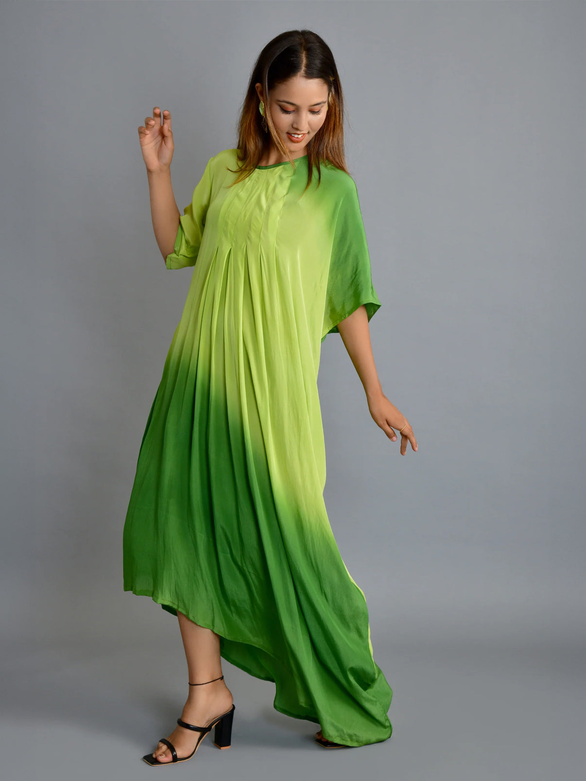 Ombre Asymmetric Cocktail Dress-Green