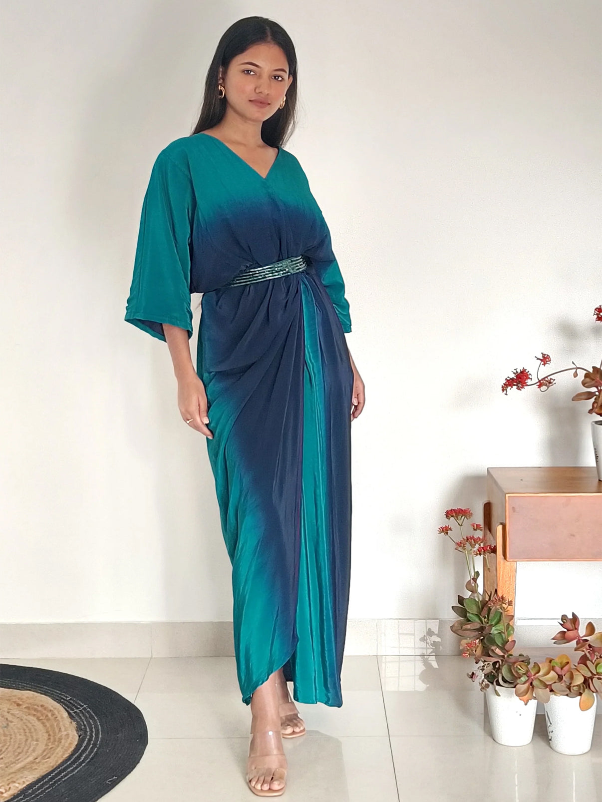 Peacock Ombre Drape Dress