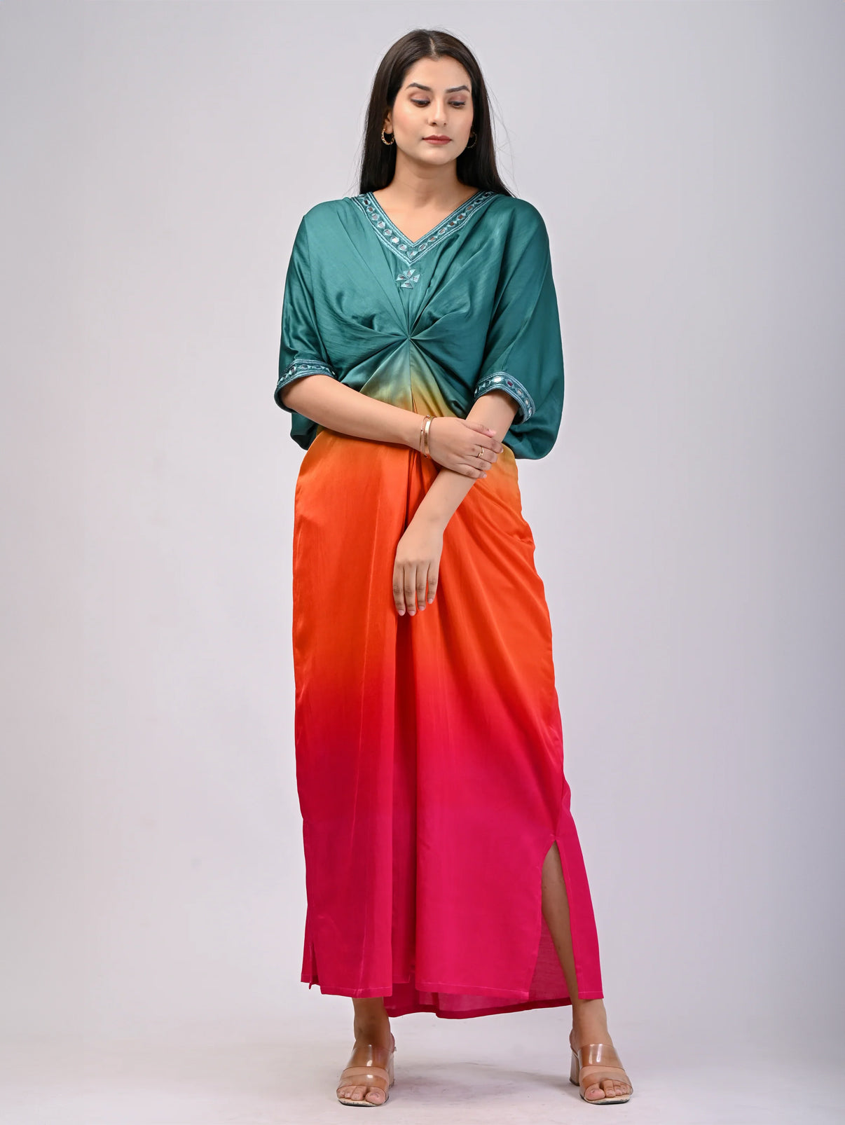 Tr-coloured Cocktail Kaftan Gown