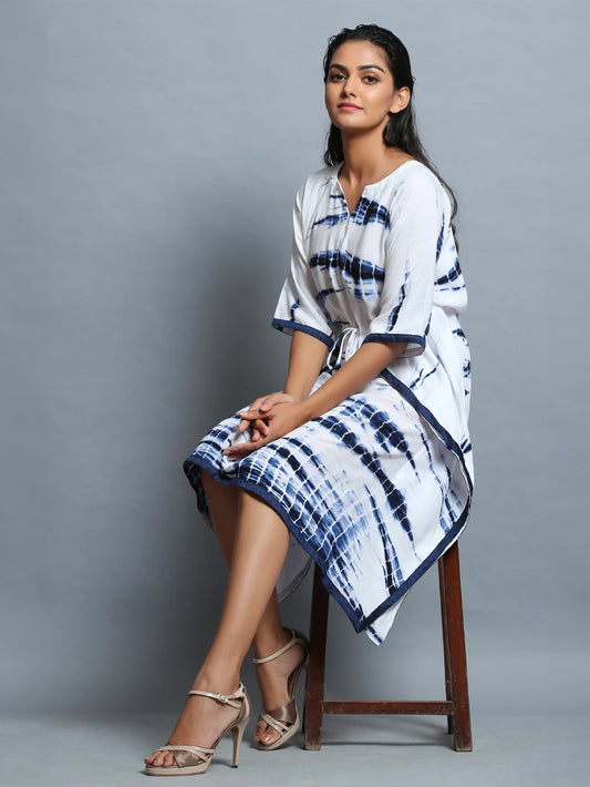 White & Blue Shibori Kaftan