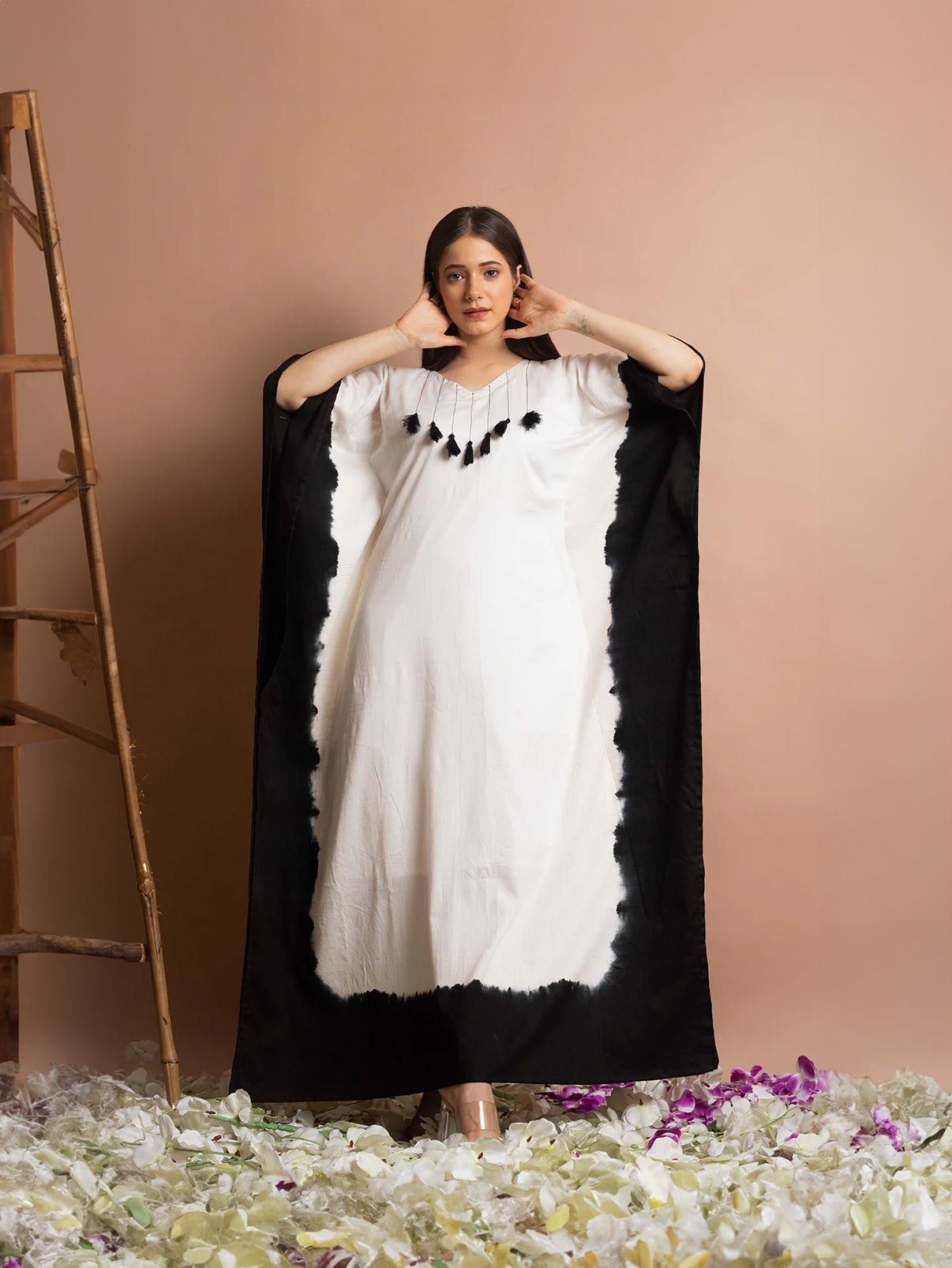 White and Black Embroidered Kaftan