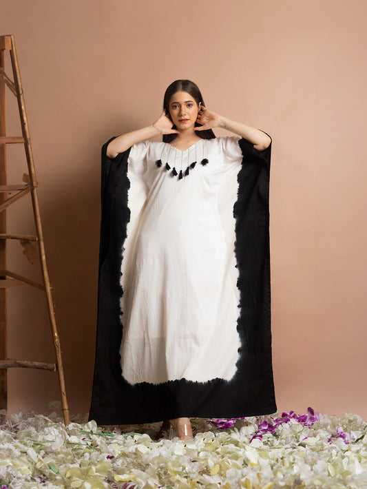 White and Black Embroidered Kaftan