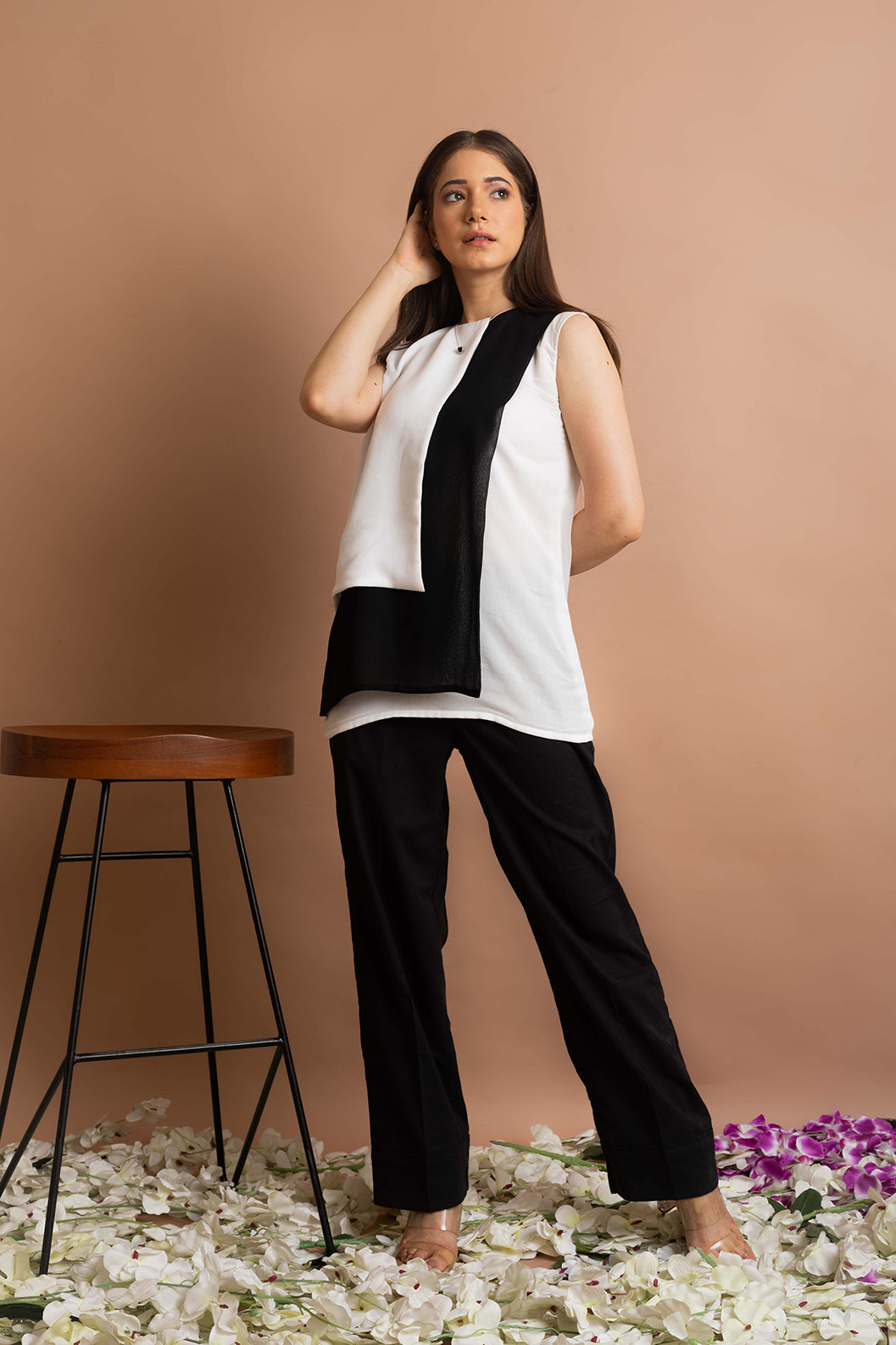 Black and White Georgette Top