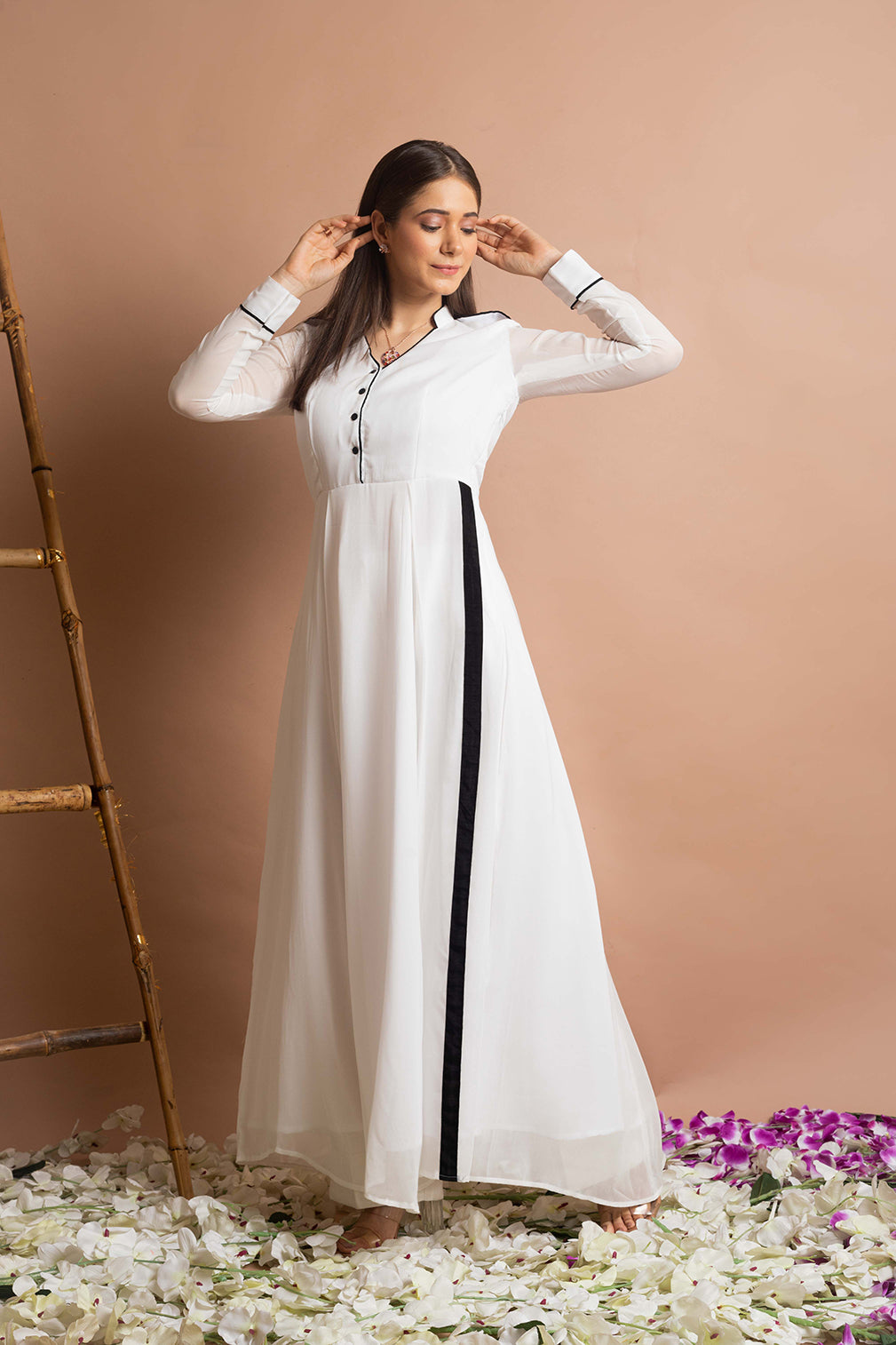 White and Black Buttoned up Gown
