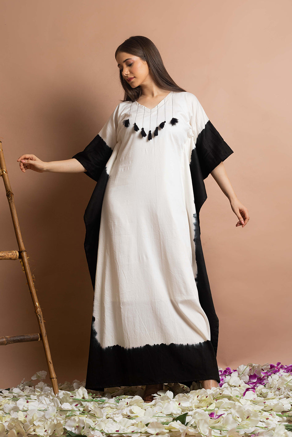 White and Black Embroidered Kaftan