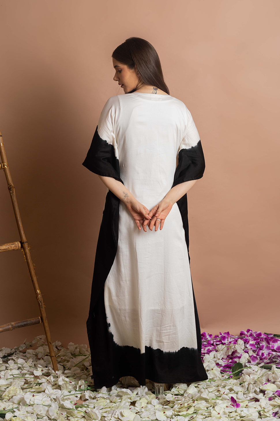 White and Black Embroidered Kaftan