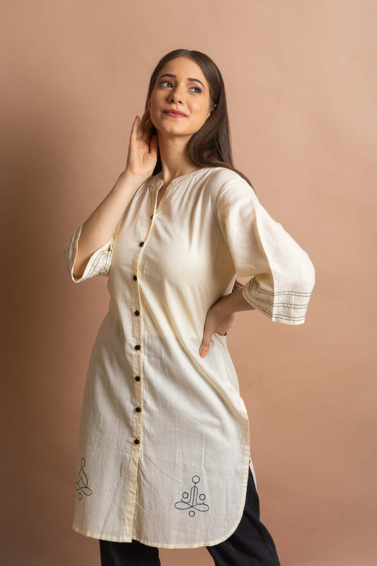 White and Black Yoga Motif Shirt