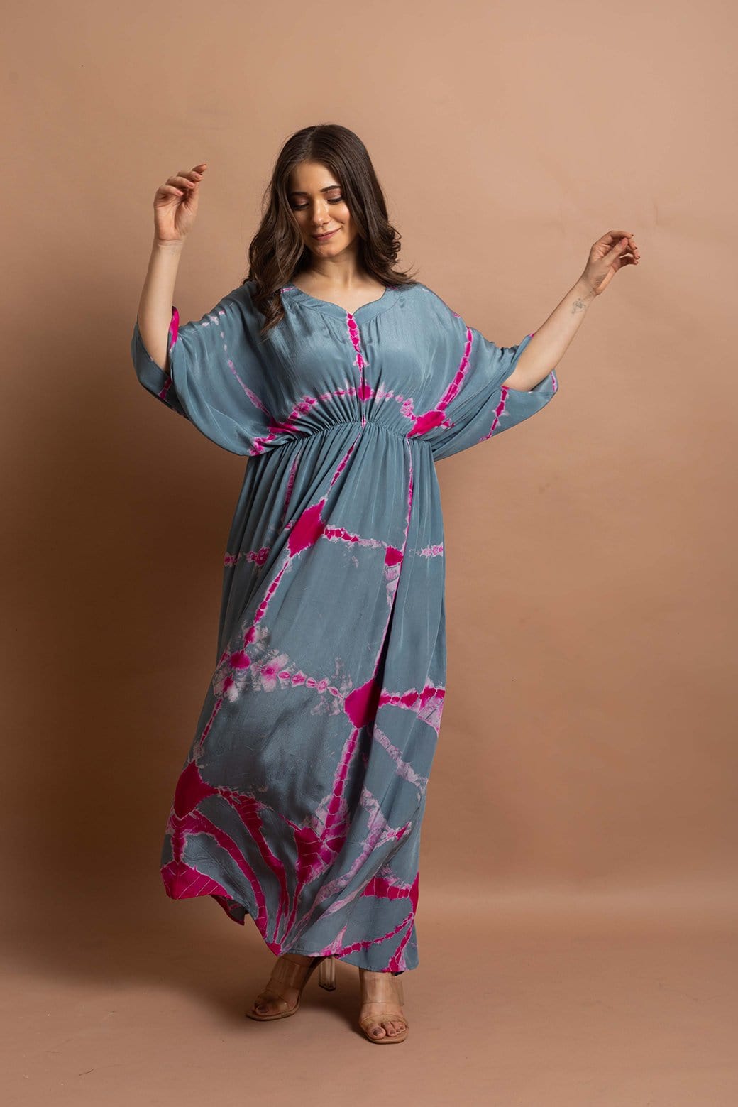 night kaftan wear, Kaftan gown for women, women western wear, party wear dresses, party gowns, tie and dye dress, cotton kaftan for women