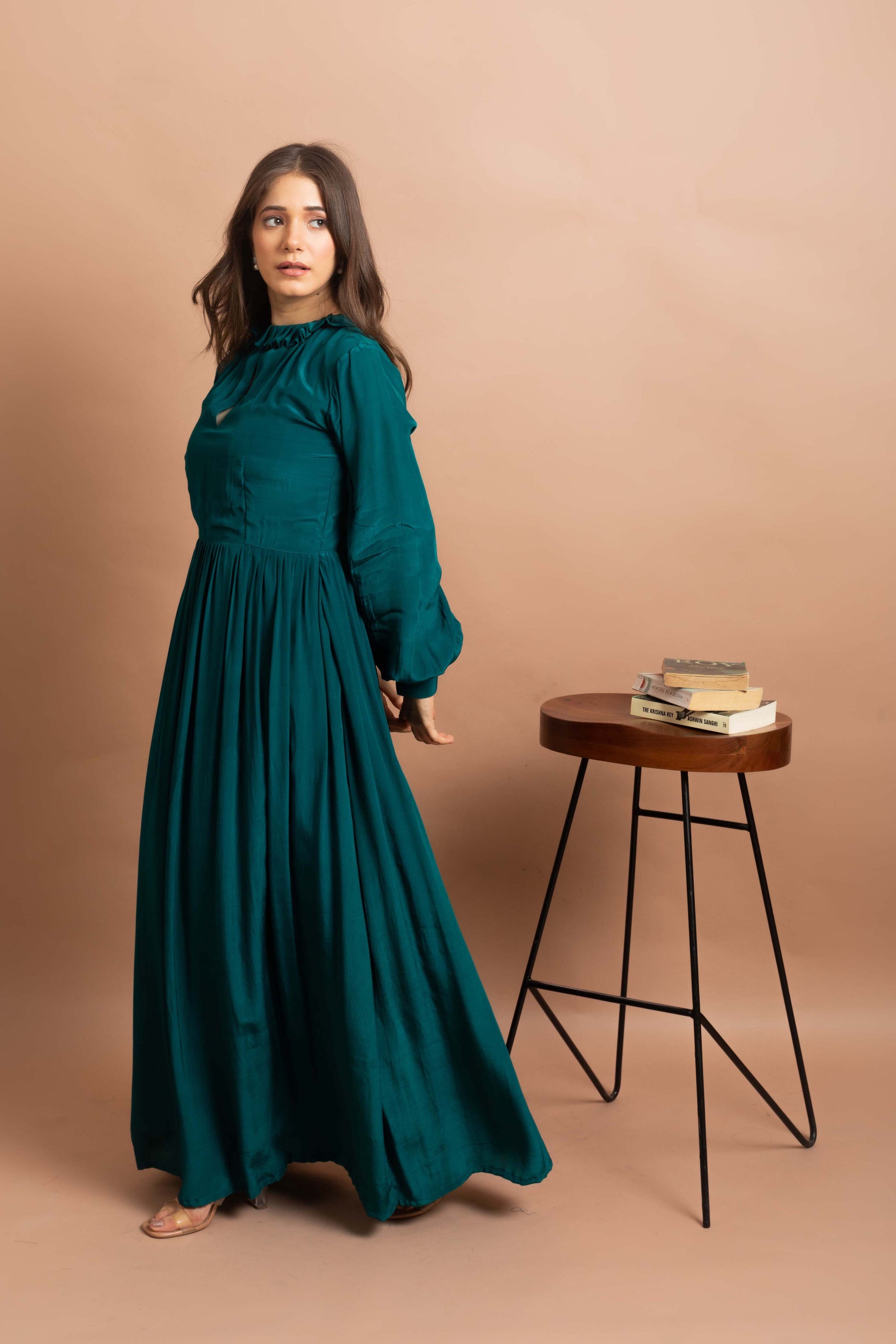 cocktail gown for women, green gown, green long dress, party wear gown for women, satin dress