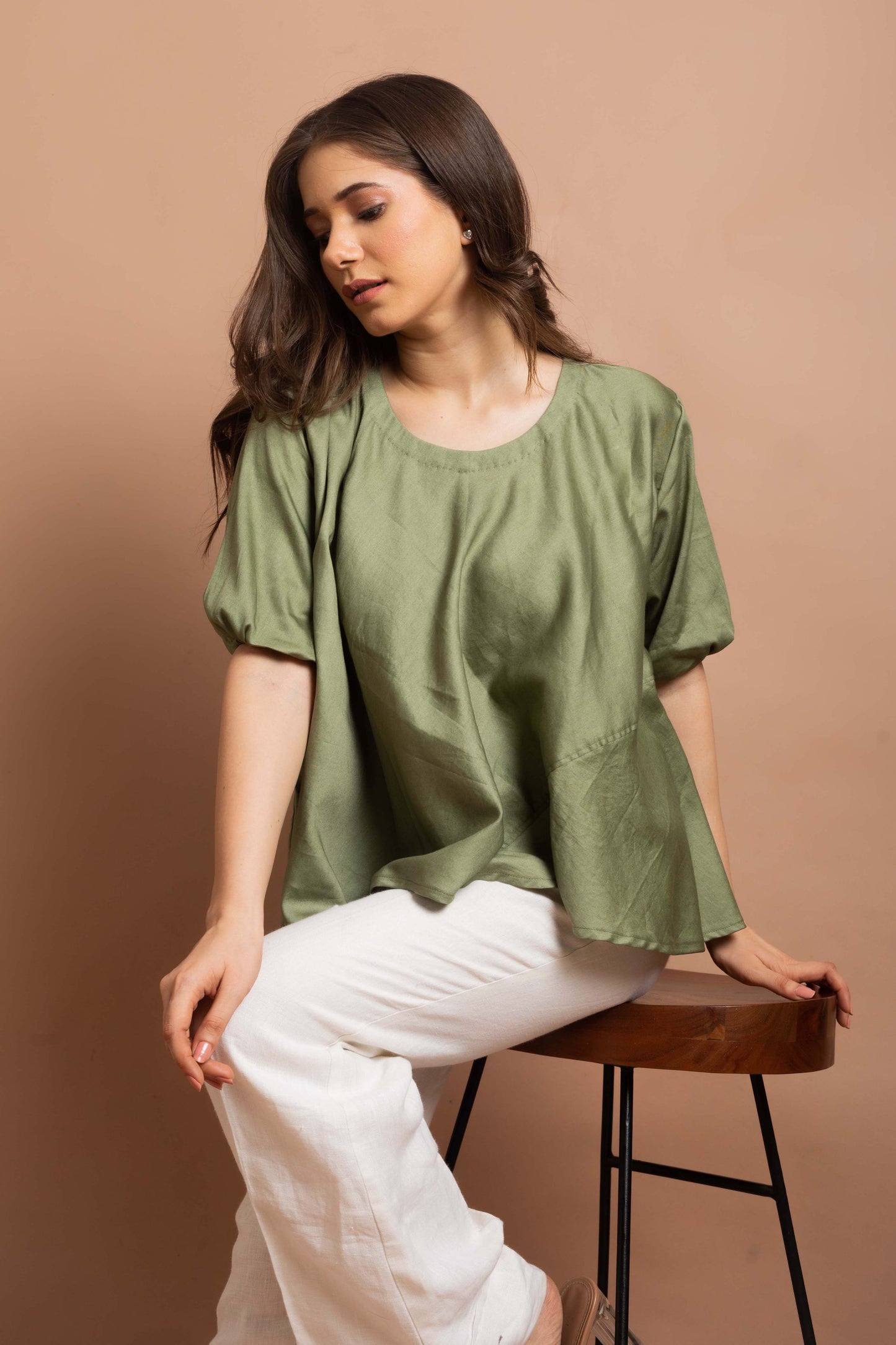 Olive Flared Top