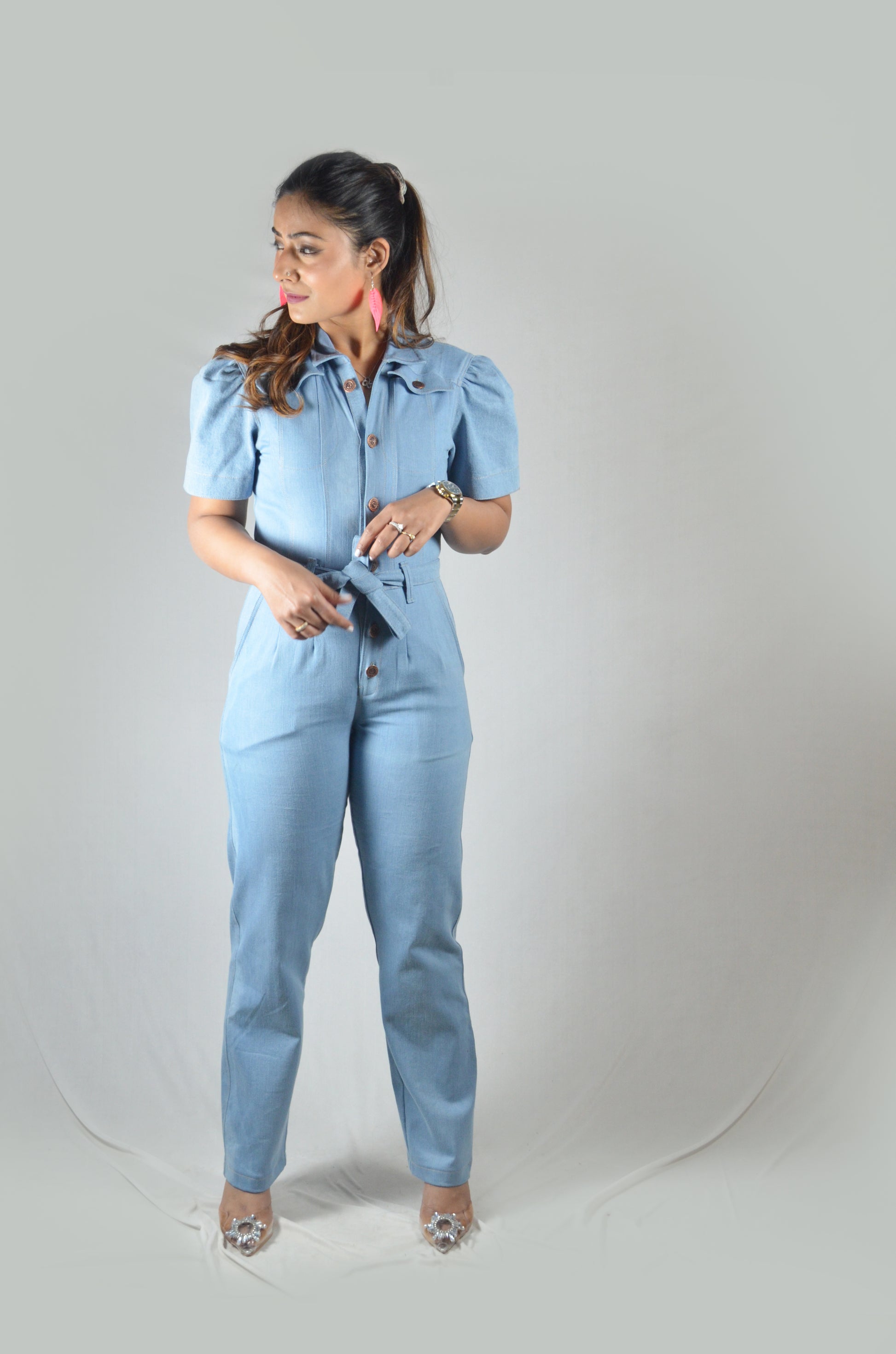 Buy Twenty Dresses by Nykaa Fashion Blue Half Sleeves Denim Jumpsuit (Set  of 2) Online