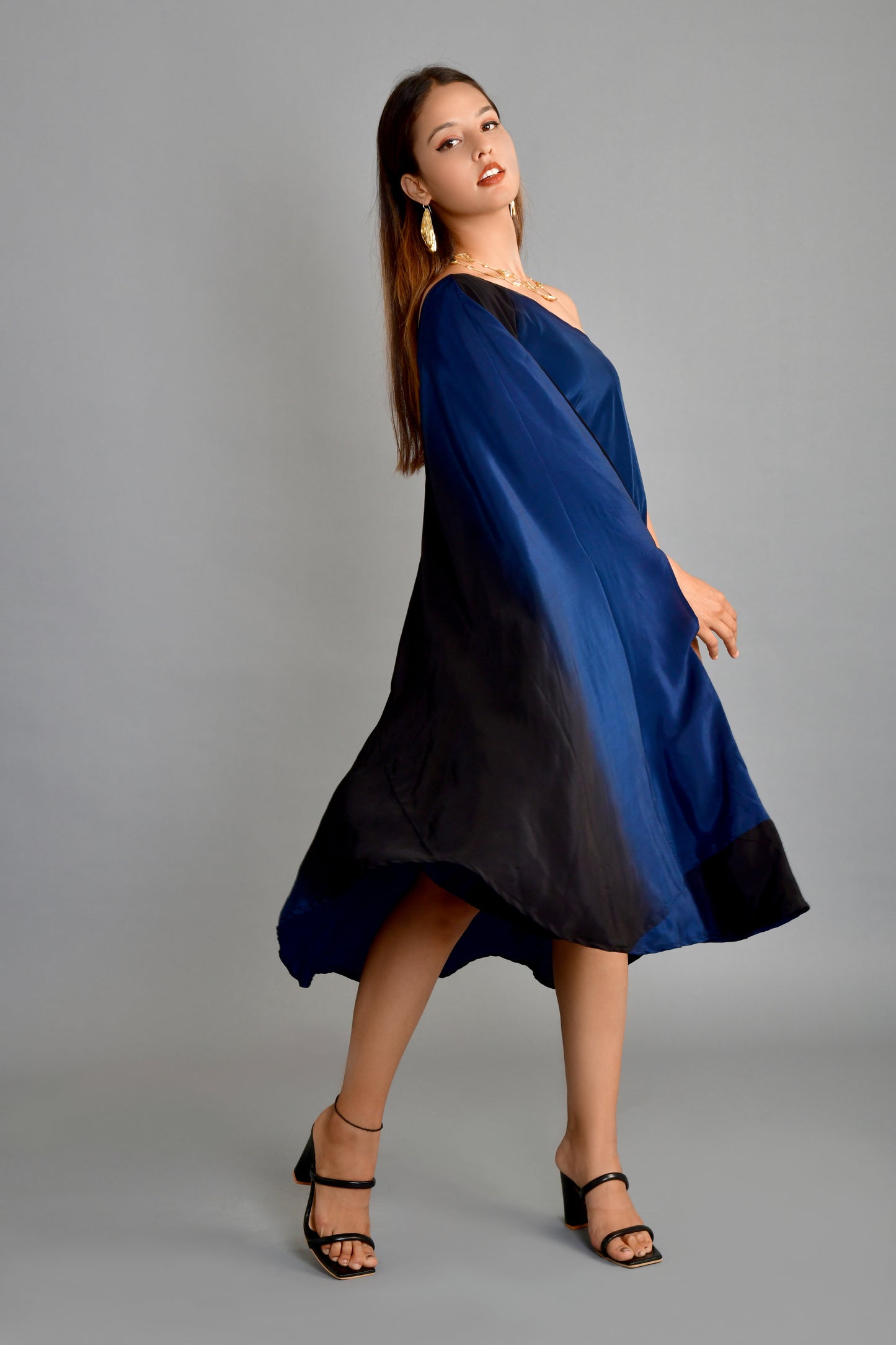 Blue Ombre One Shoulder Dress