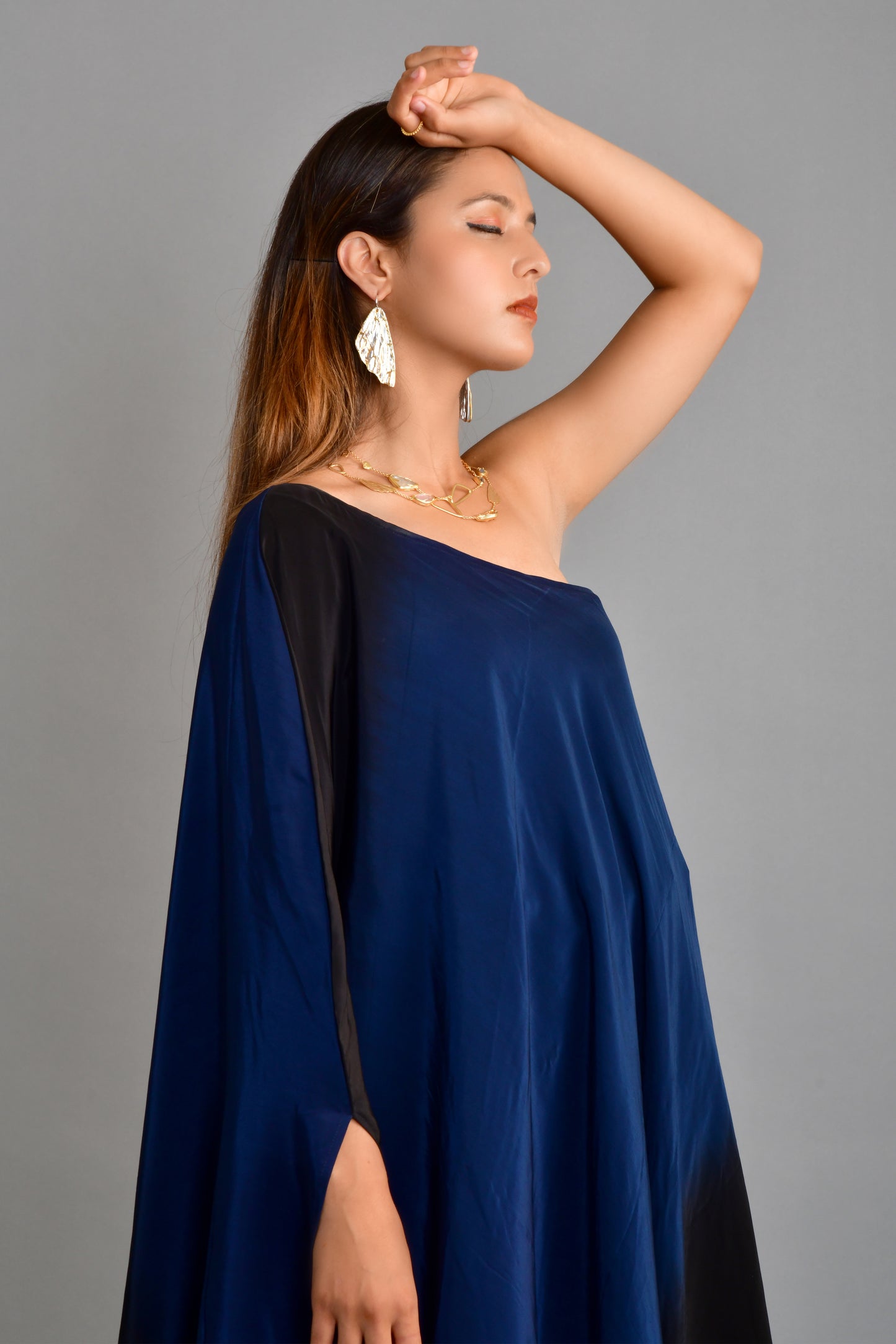 Blue Ombre One Shoulder Dress
