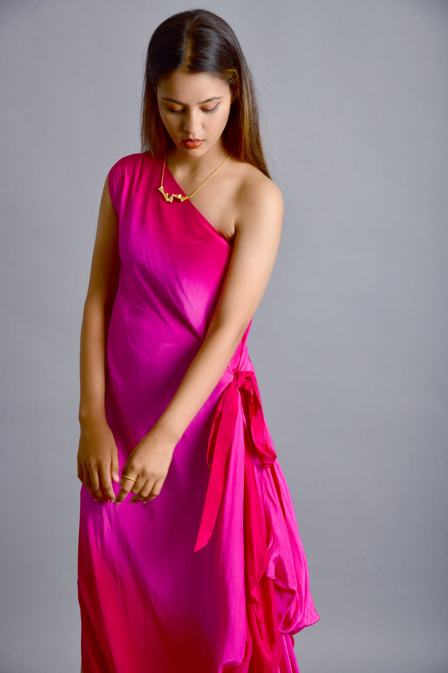 Ombre One Shoulder Cowl Gown