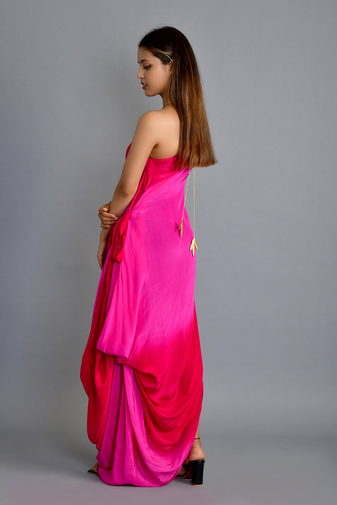 Ombre One Shoulder Cowl Gown