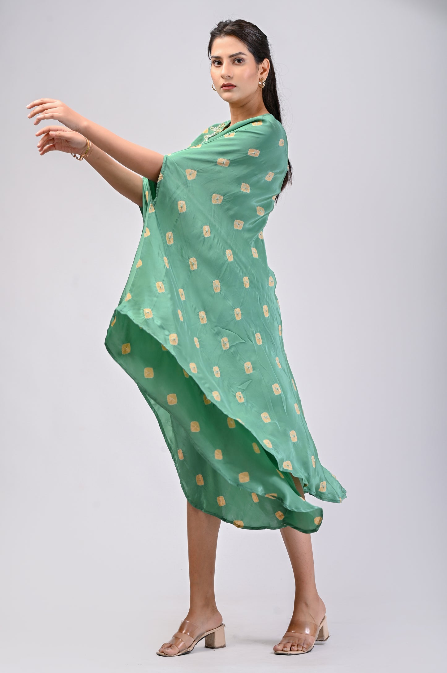 Green Bandhani Poncho