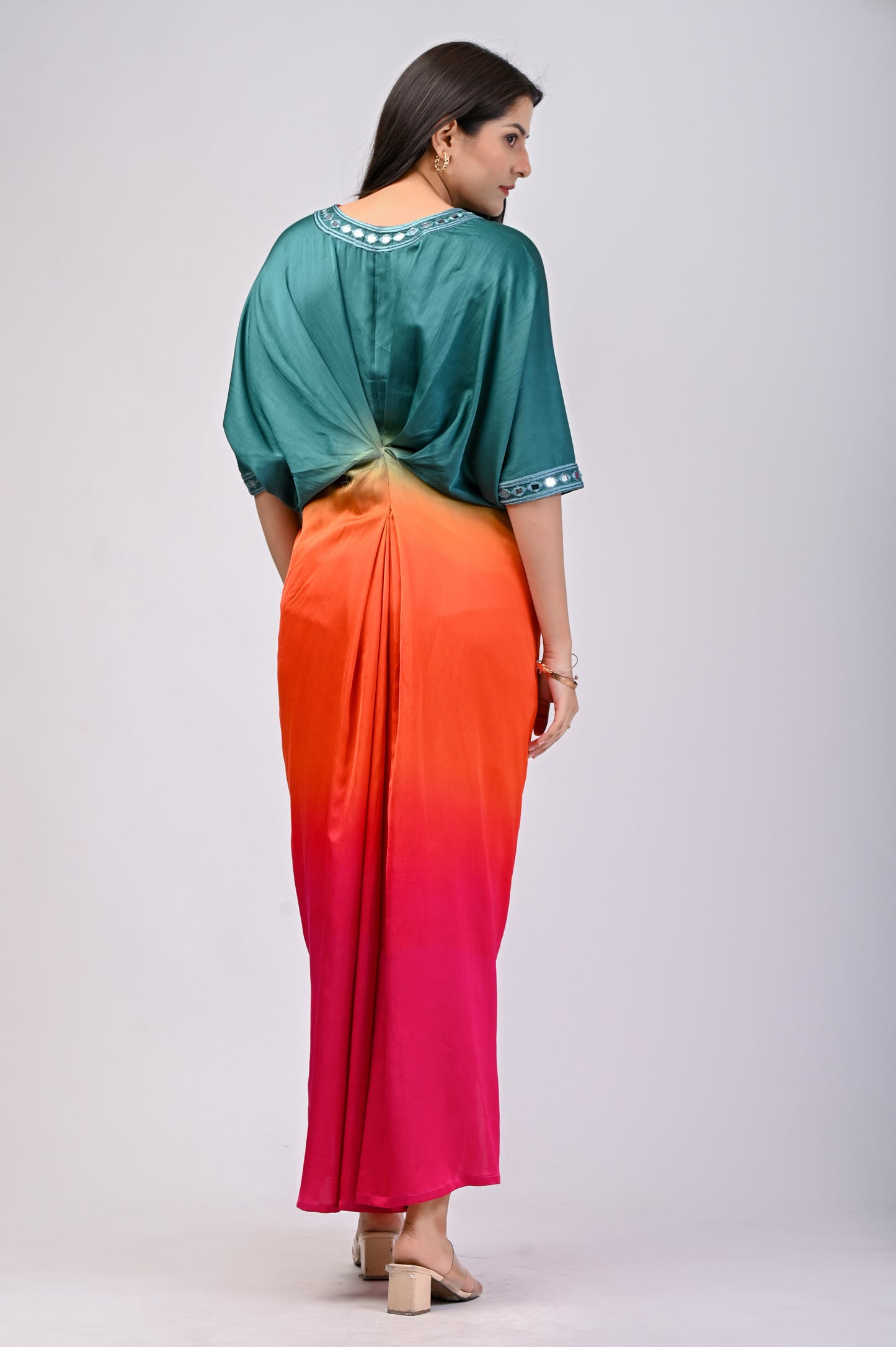 Tr-coloured Cocktail Kaftan Gown