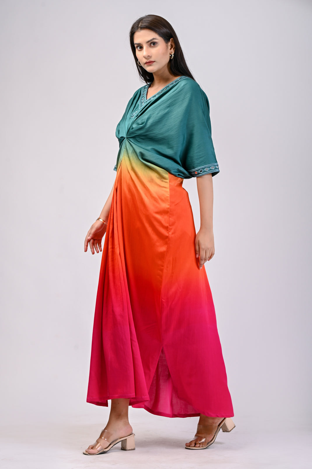 Tr-coloured Cocktail Kaftan Gown