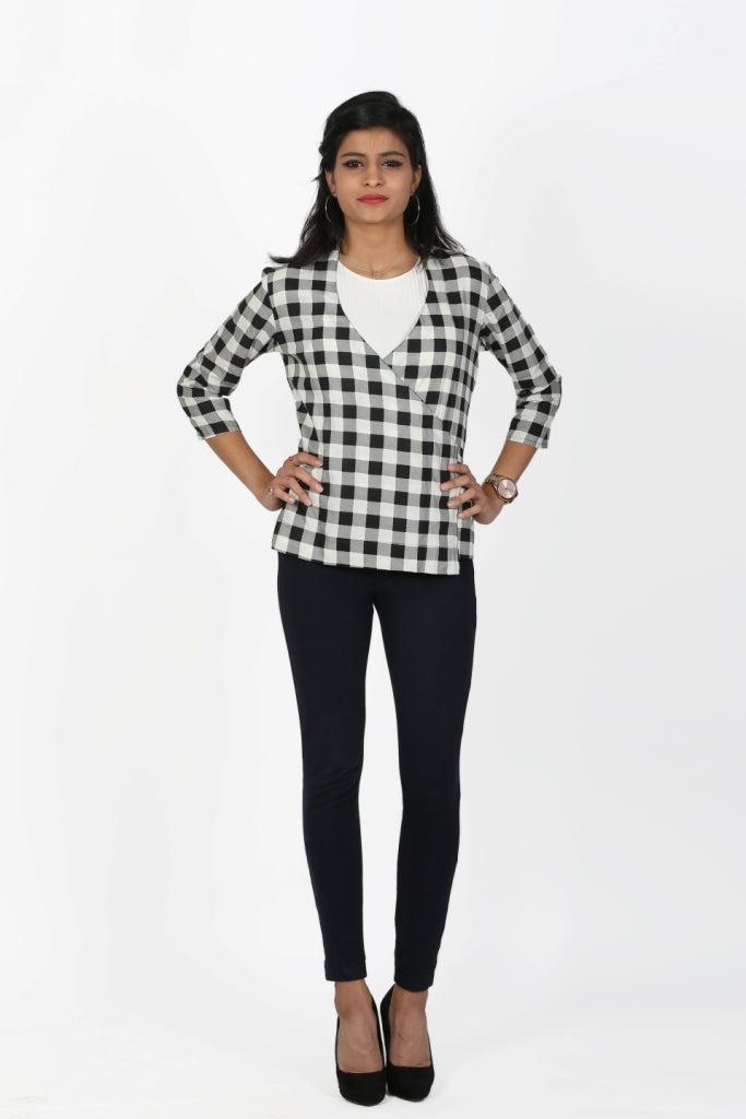 Black & White Checks Wrap Top