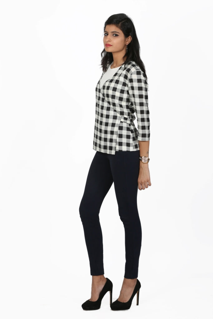 Black & White Checks Wrap Top