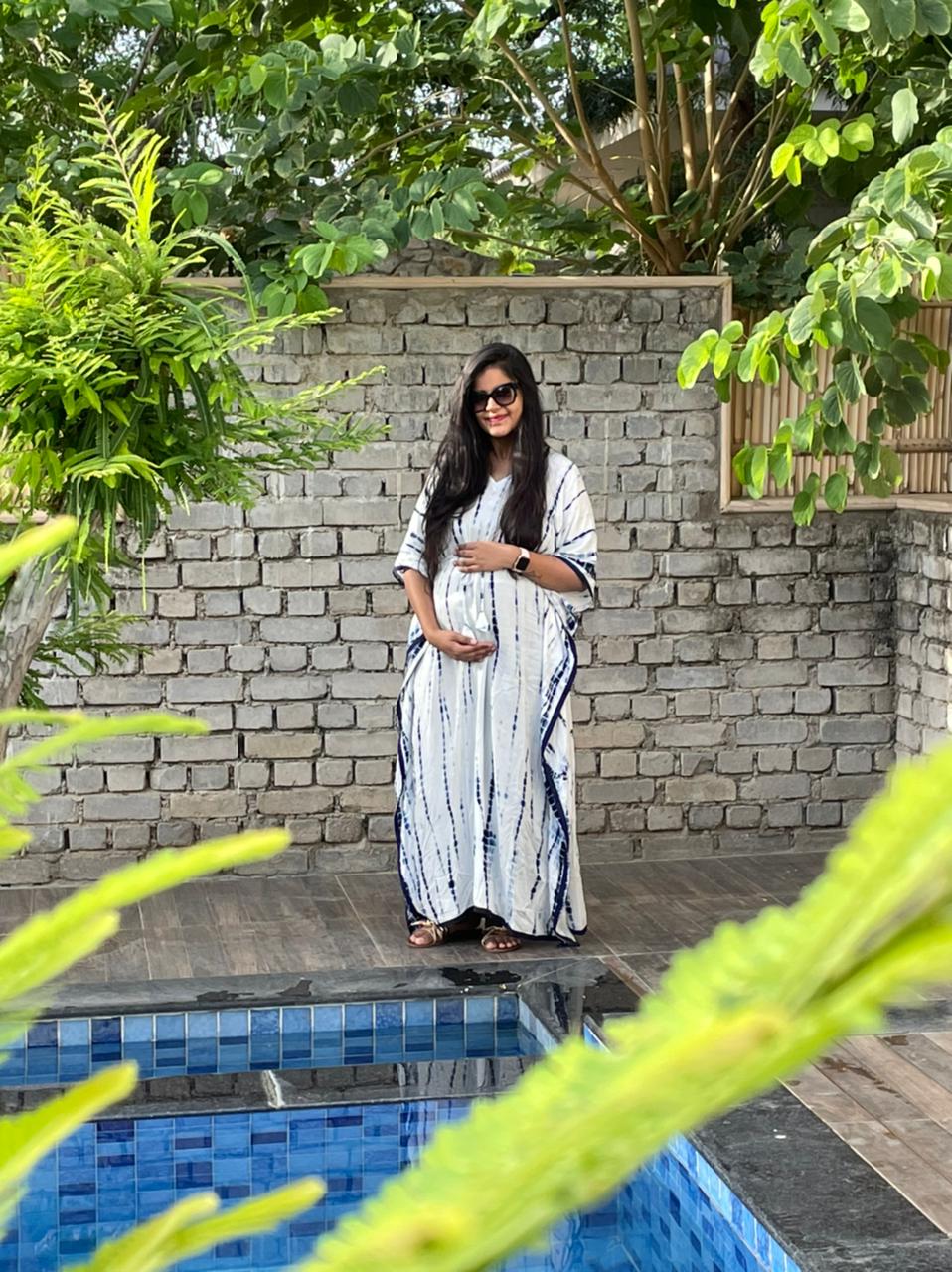 White & Blue Shibori Kaftan