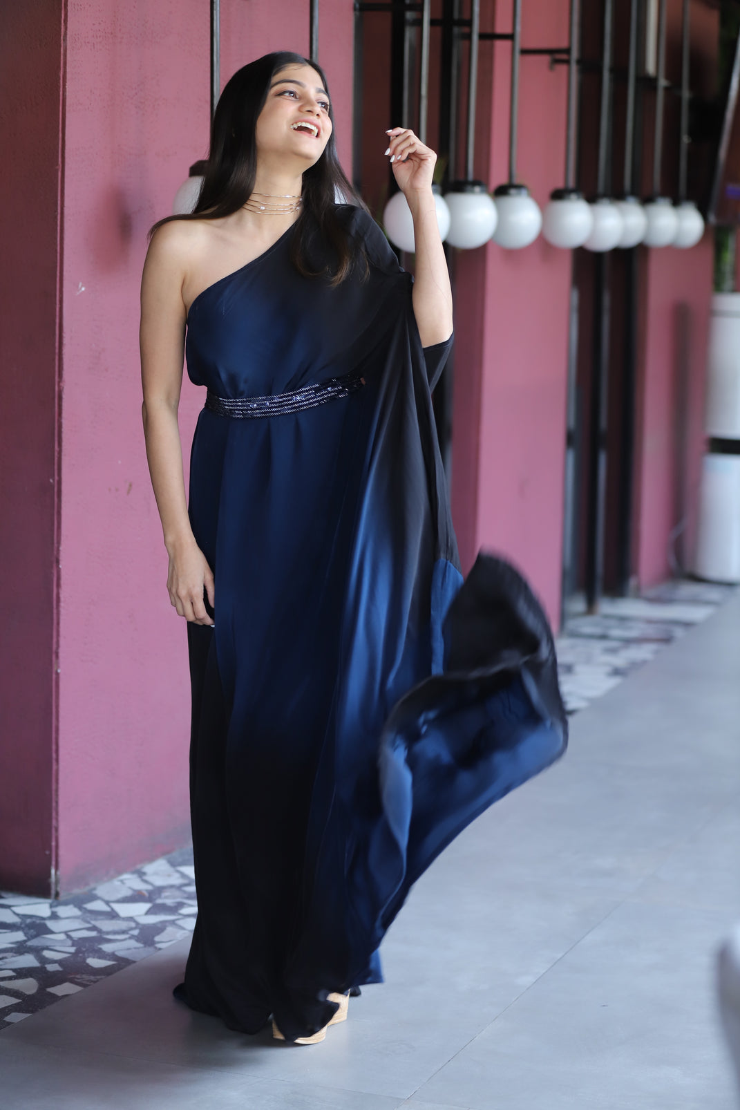 Blue Ombre One Shoulder Gown