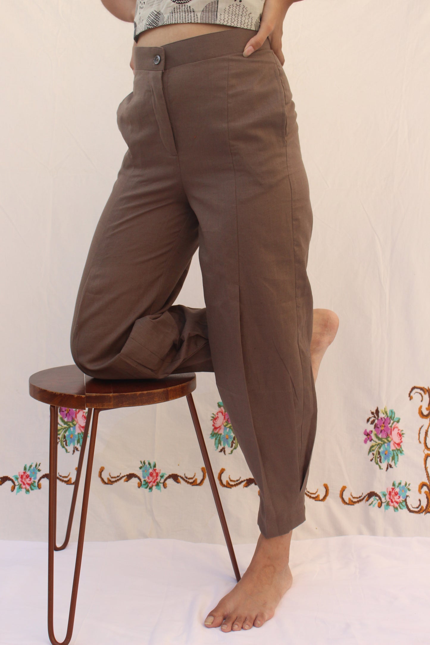 Brown Cotton Linen Pants